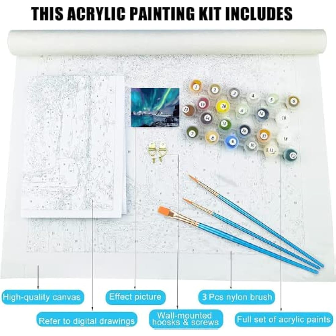 Norway Aurora Paint by Numbers Kit for Beginners - 12x16in