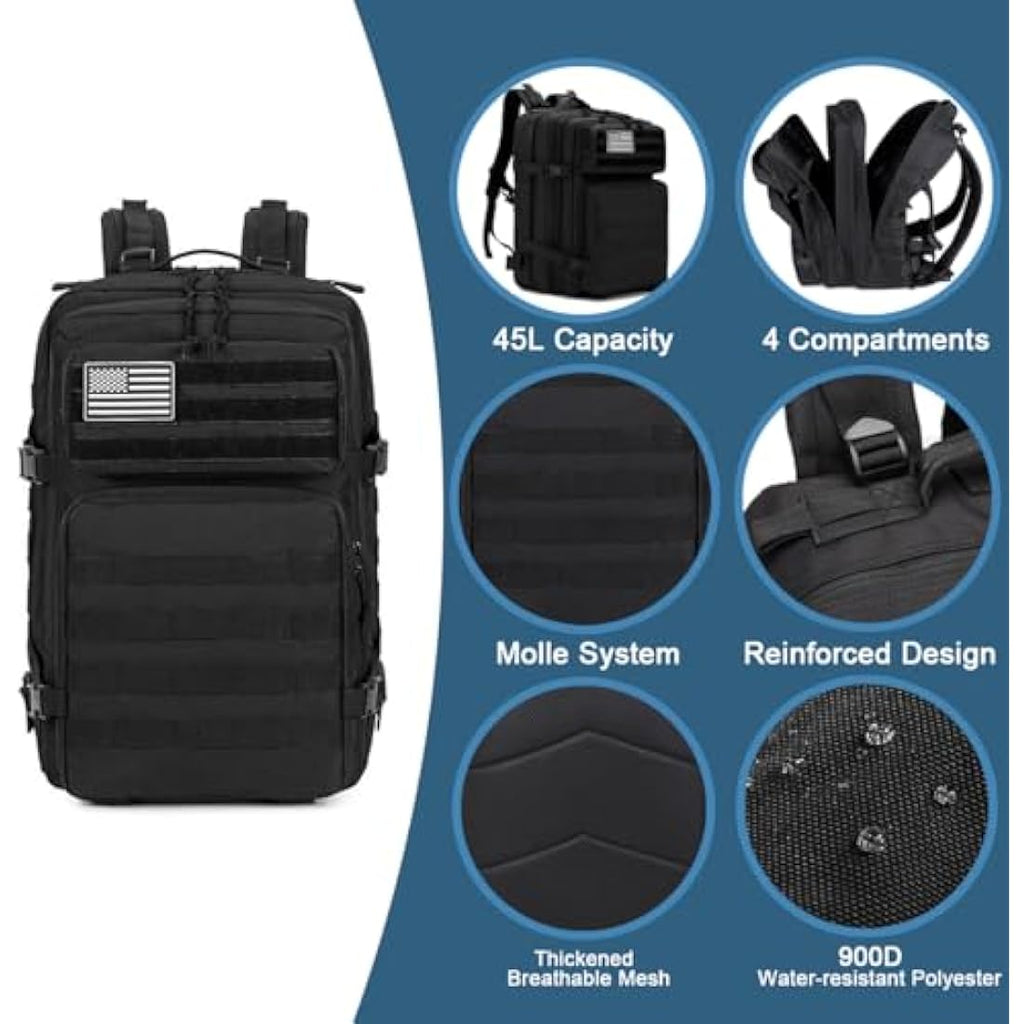 MUCHER 45L Military Tactical Backpack | Molle Survival Rucksack with Bottle Holder
