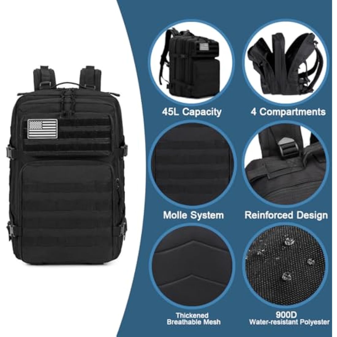 MUCHER 45L Military Tactical Backpack | Molle Survival Rucksack with Bottle Holder