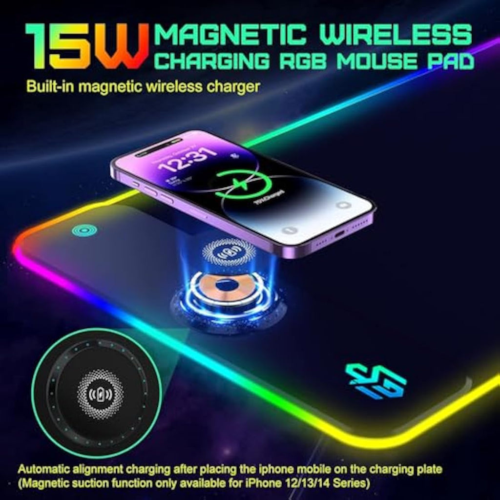 GIM RGB Gaming Mouse Pad – 15W Wireless Charging XXL LED Desk Mat