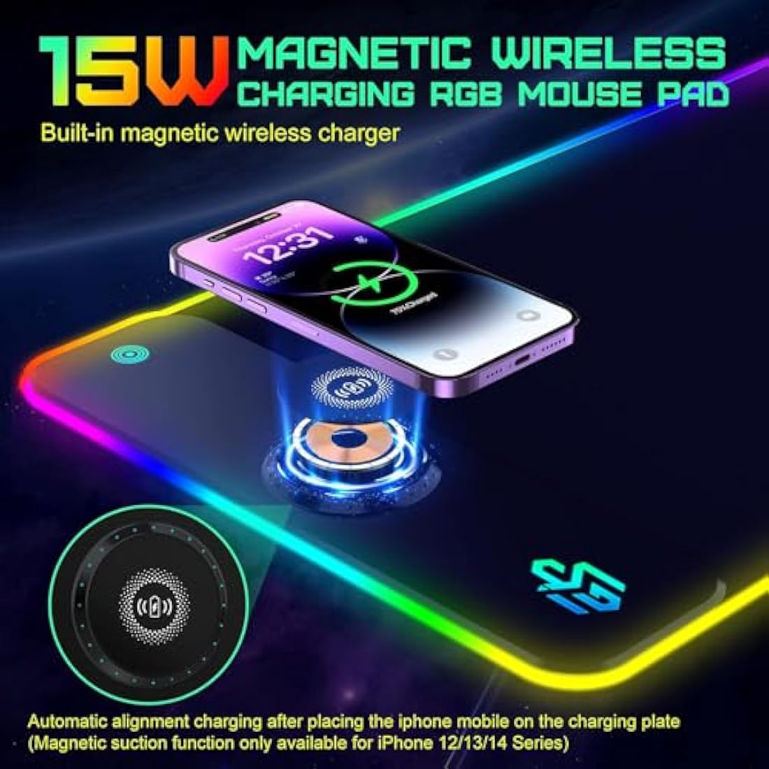 GIM RGB Gaming Mouse Pad – 15W Wireless Charging XXL LED Desk Mat