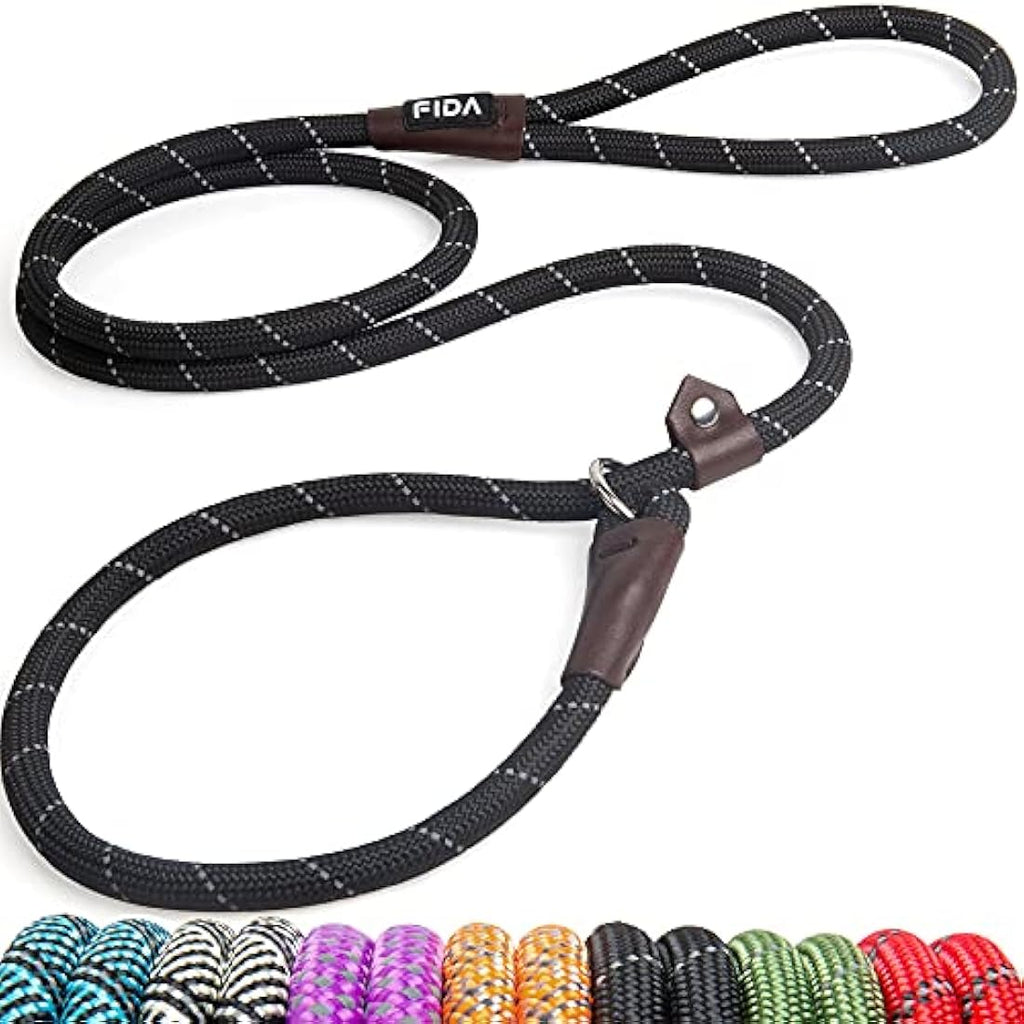Fida Reflective Nylon Slip Lead for Dogs – 1.8m Rope Leash (Pack of 5)