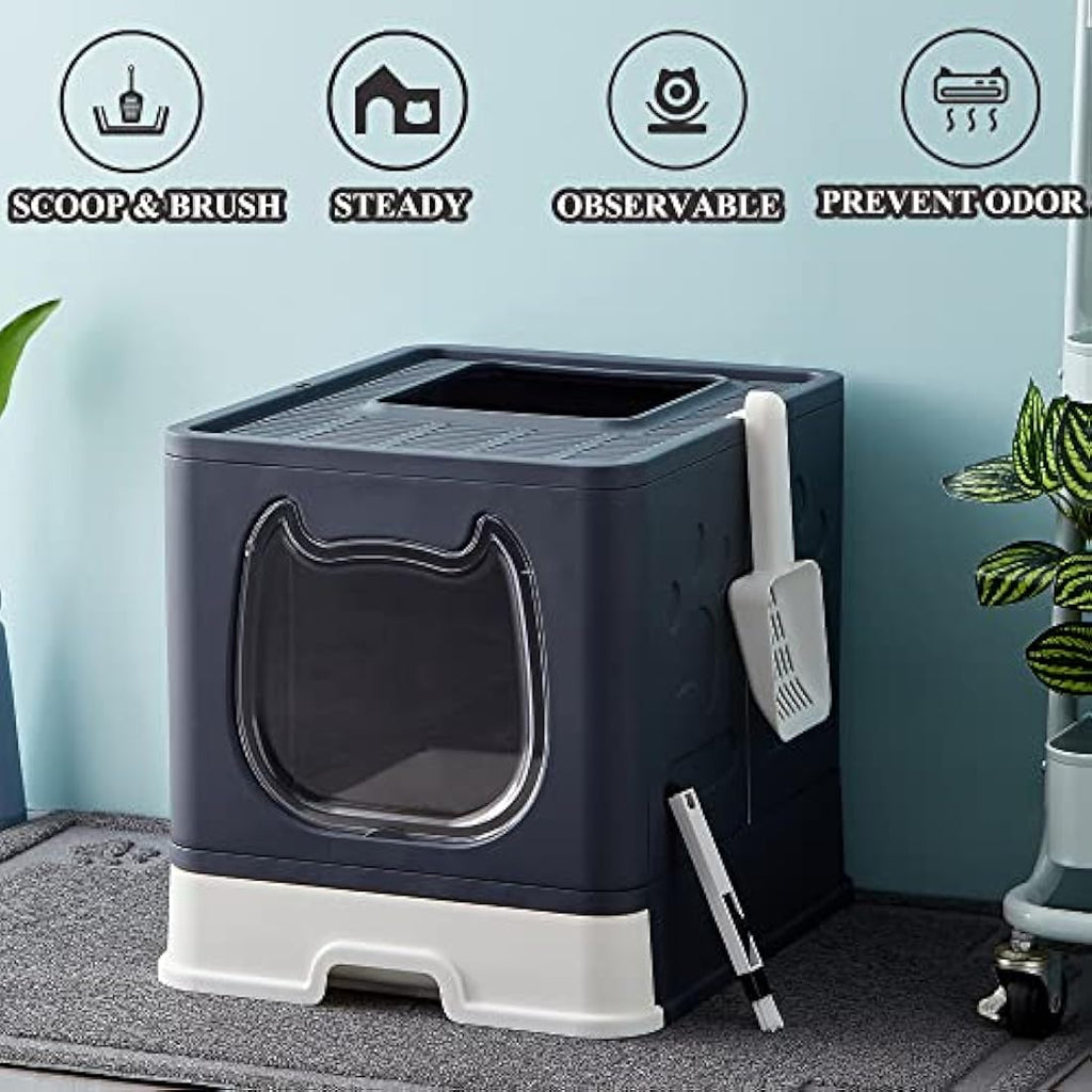 Vealind Top Entry Cat Litter Box with Drawer and 3-Way Locking Door