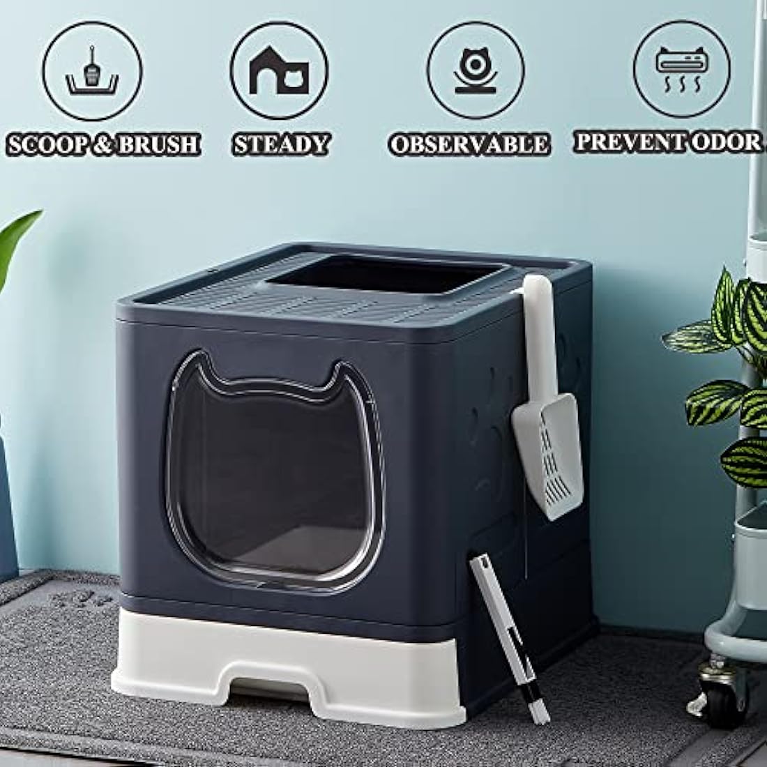 Vealind Top Entry Cat Litter Box with Drawer and 3-Way Locking Door