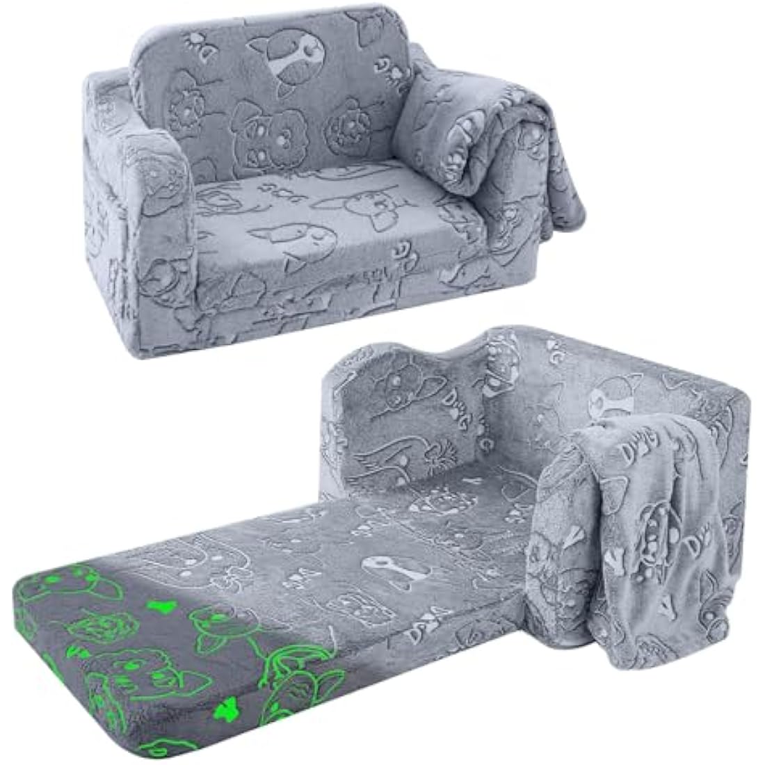 MeMoreCool Kids Glow in The Dark Sofa – Plush Foldable Toddler Lounger