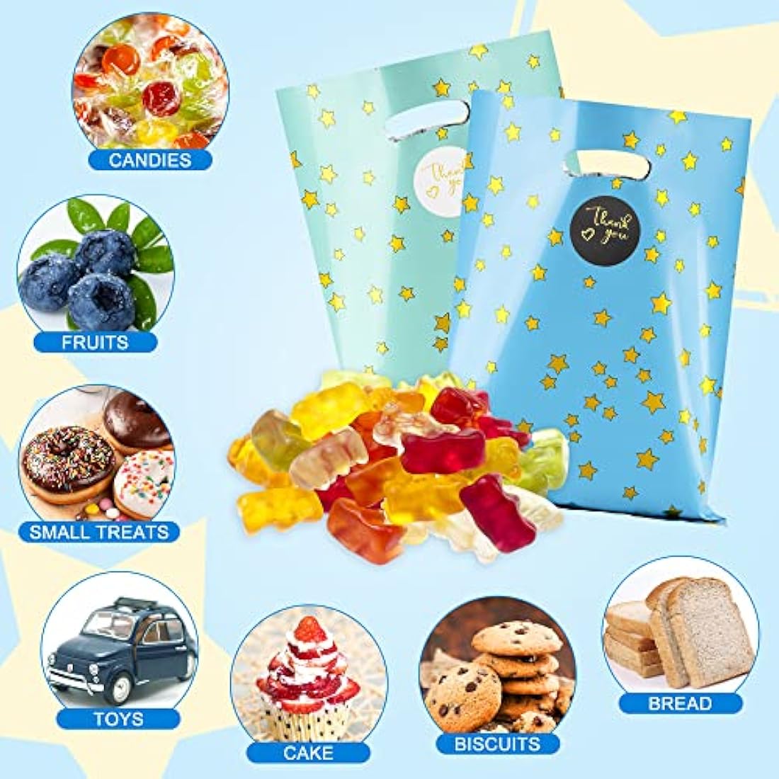 Jolof Store 60 Pcs Starry Party Favor Bags with Handles and Stickers