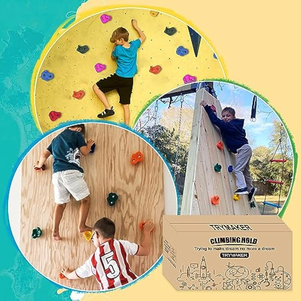 Trymaker Rock Climbing Holds - Indoor and Outdoor Kids Climbing Set