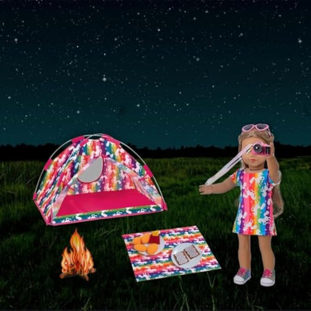 18 Inch Doll Camping Tent Set – Unicorn Playset & Accessories