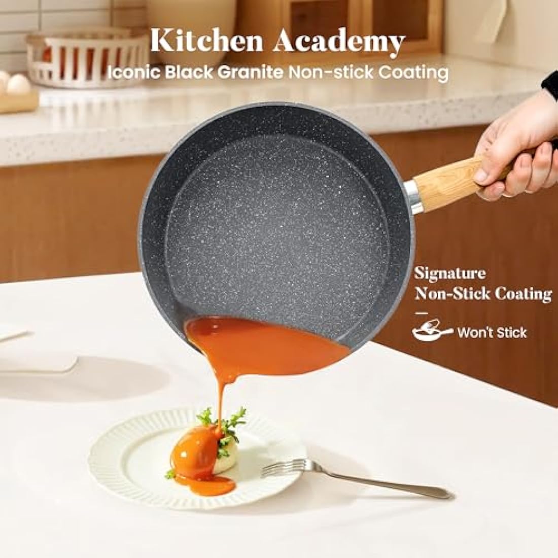 Kitchen Academy 17-Piece Nonstick Induction Cookware Set – Gray Granite