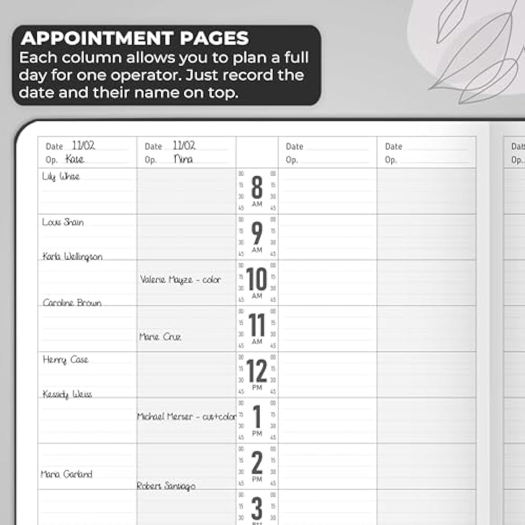 GoGirl Salon Appointment Book - Undated 15-Min Interval Planner, Black