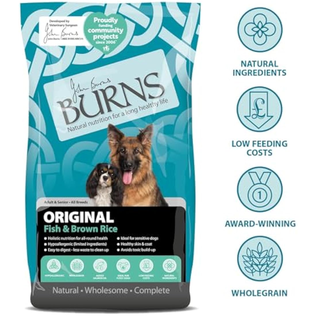 Burns Pet Nutrition Hypoallergenic Fish & Brown Rice Dry Dog Food - 12kg
