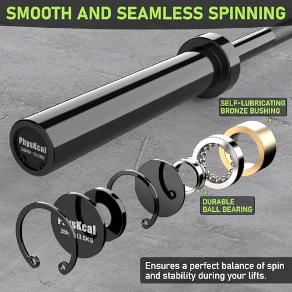 PhysKcal Olympic EZ Curl Bar – 4ft-6ft Steel Barbell for 2" Weight Plates