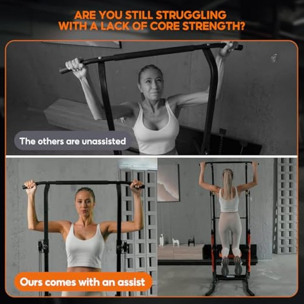ONETWOFIT Assisted Power Tower – Foldable Pull Up Bar Station for Home Gym