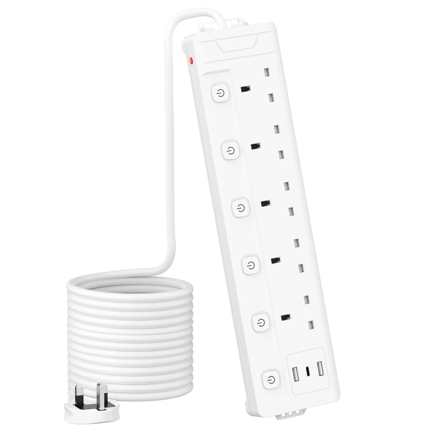 Mscien 5 Gang Extension Lead with 3 USB Slots & Individual Switches, 5M