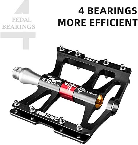 ROCKBROS Mountain Bike Pedals | 9/16" Aluminum Alloy 4-Bearing Flat Pedals