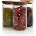 Mason & Fable Ribbed Glass Jars with Acacia Wood Lids - 800ml Set of 3