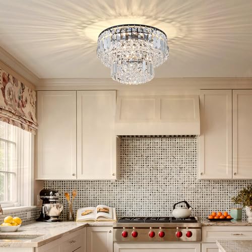 Bestier Modern Black Crystal Flush Mount Chandelier | 4-Light Ceiling Fixture