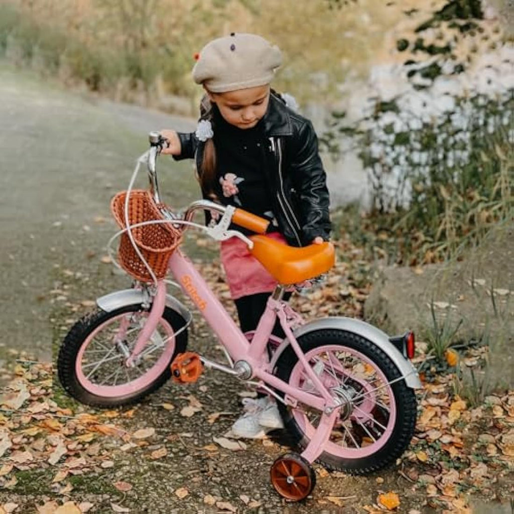 STITCH Retro Kids Bike for Girls | 12-18 Inch Steel Bicycle with Basket