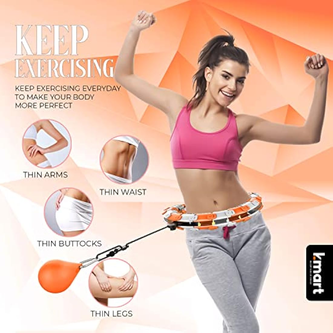 K-MART Smart Weighted Hula Hoop – 24 Detachable Knots for Fitness