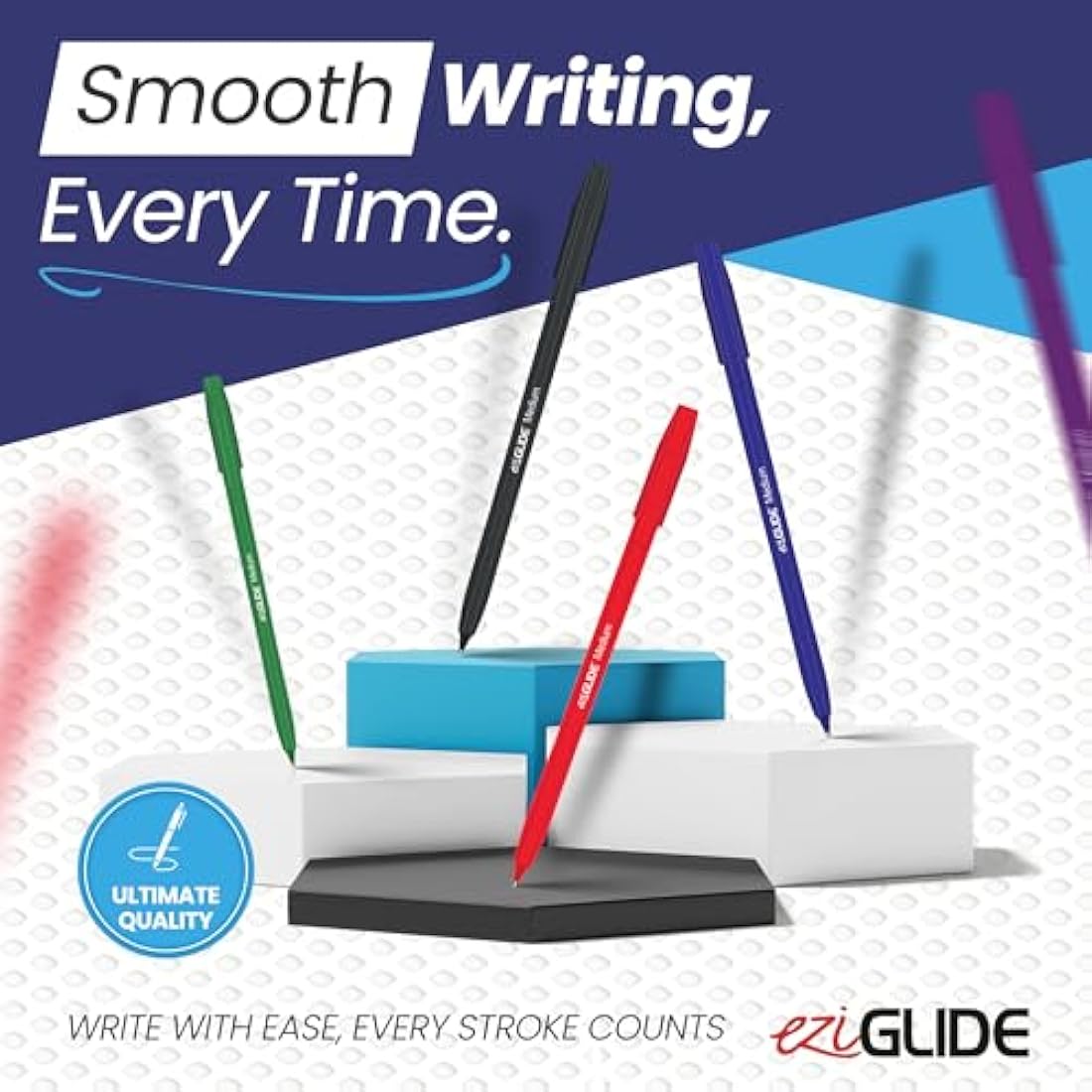 Eziglide Ballpoint Pens - 50-Pack Assorted Colours - 1.0mm Medium Point