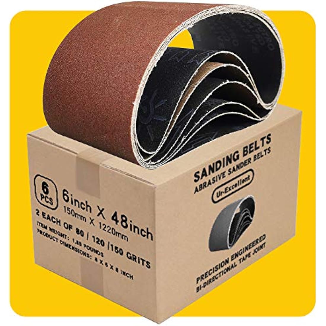 Jolof Store Aluminum Oxide Sanding Belts 150x1220mm - 6 Pack Assorted