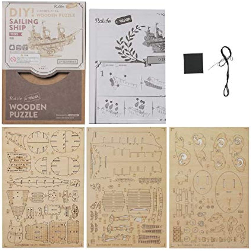 Rolife 3D Wooden Sailing Ship Model Kit – DIY Puzzle for Adults & Teens