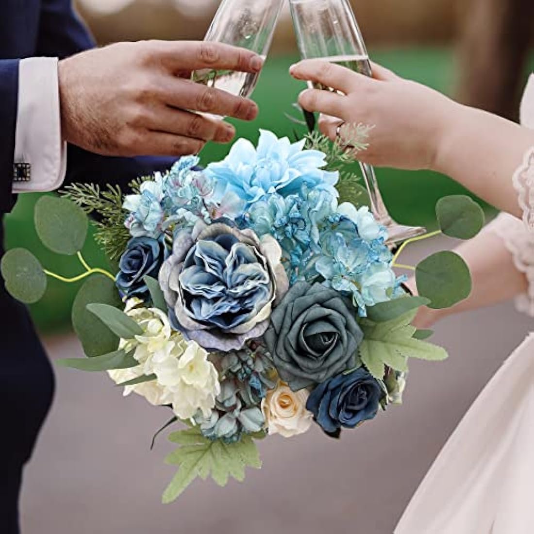 Dusty Blue Silk Artificial Flowers Combo for DIY Wedding