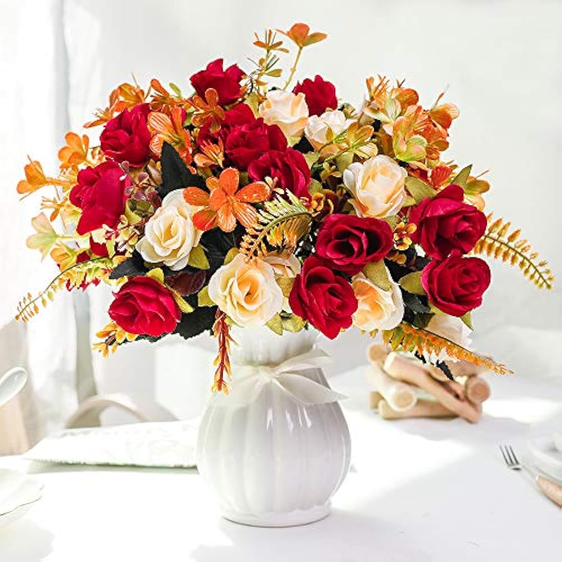 Jolof Store Artificial Silk Rose Arrangement with Ceramic Vase – Red