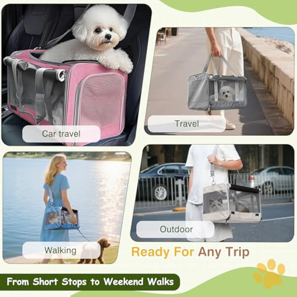 ALLSOPETS Foldable Cat Carrier Bag | Soft-Sided Pet Travel Bag - Frost Grey