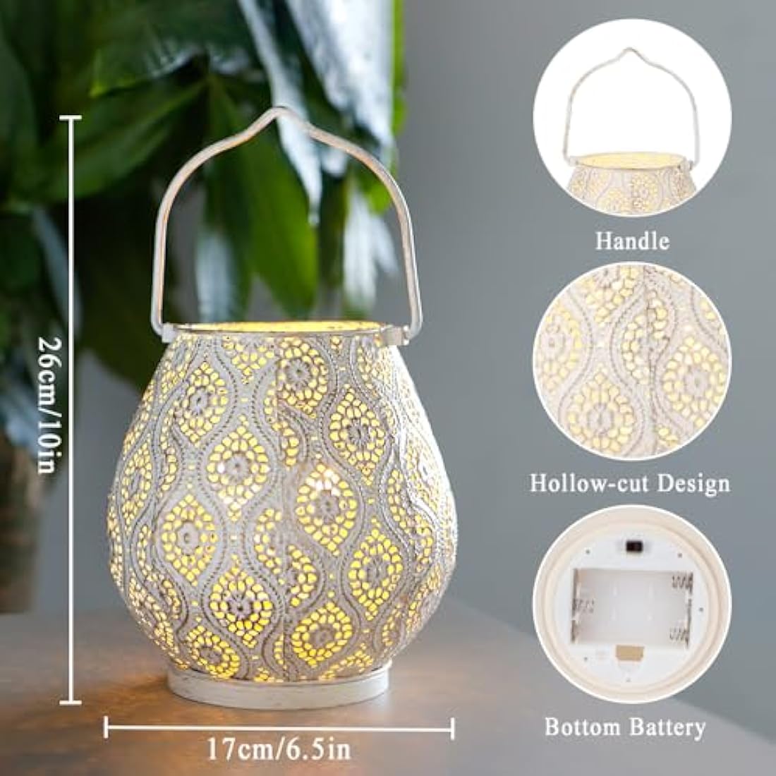 TRIROCKS Moroccan Metal Table Lamps – Set of 2 White Cordless Lanterns