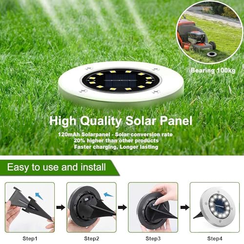 Bzavor 12-Pack Solar Ground Lights – IP65 Waterproof 12 LED Cool White