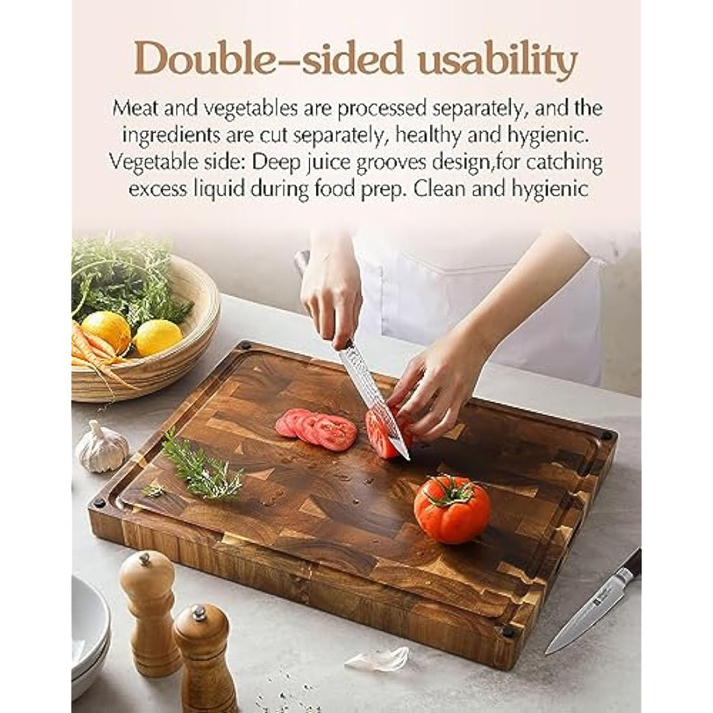 XINZUO Acacia Wood End Grain Cutting Board – Large Reversible Butcher Block
