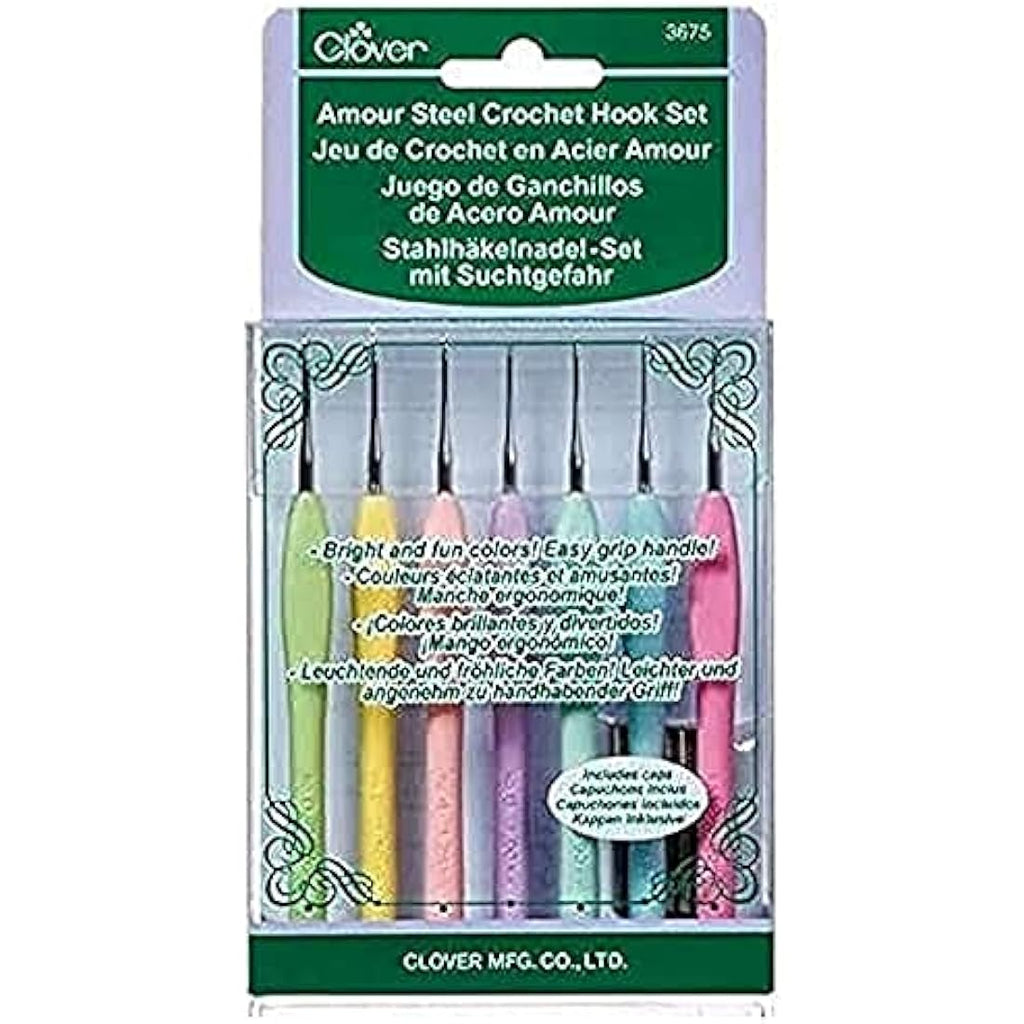 Clover Ergonomic Crochet Hook Set - 7 Piece Precision Metal Needles