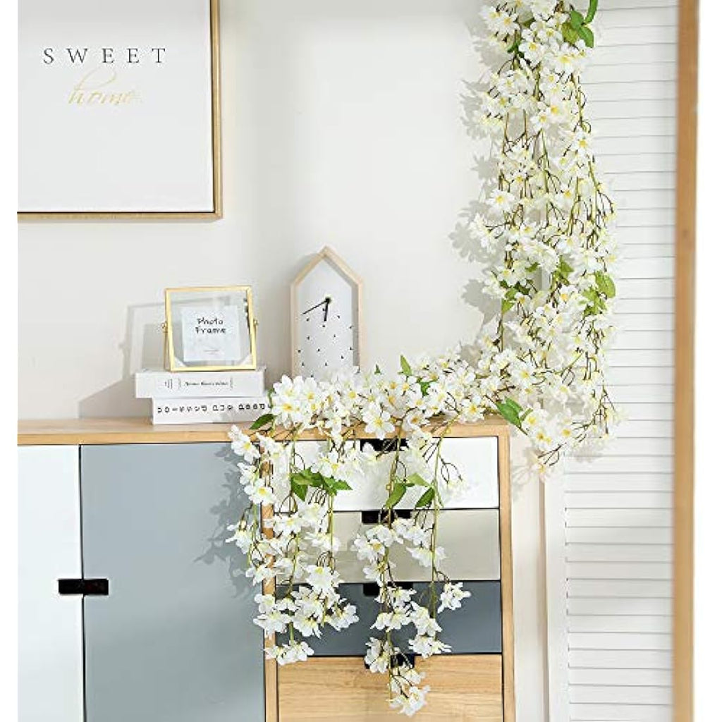 JUSTOYOU 2 Pcs Artificial Cherry Blossom Vine | 5.7FT Silk Sakura Garland