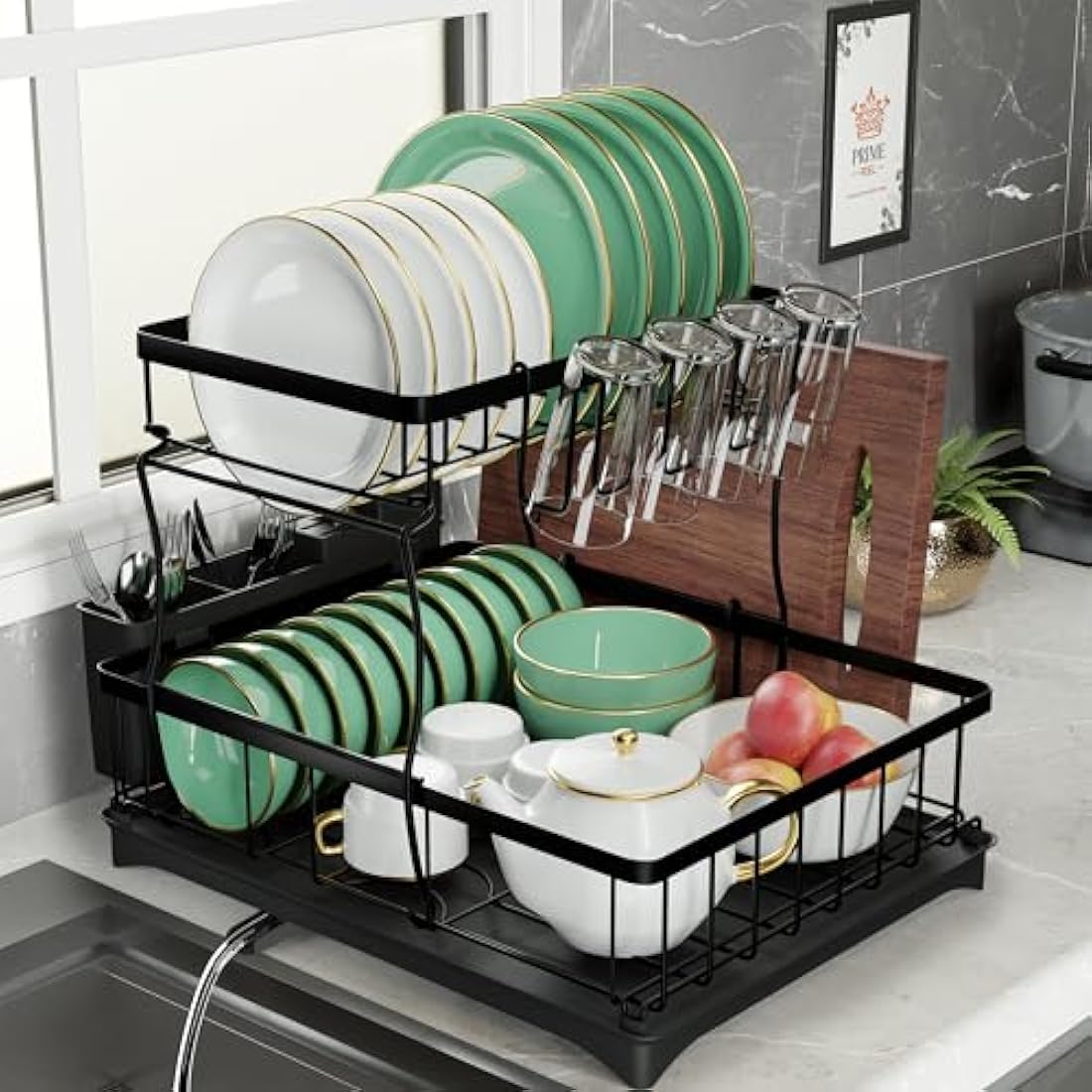 Prime Feel 2-Tier Dish Drying Rack – Rustproof Stainless Steel Kitchen Drainer