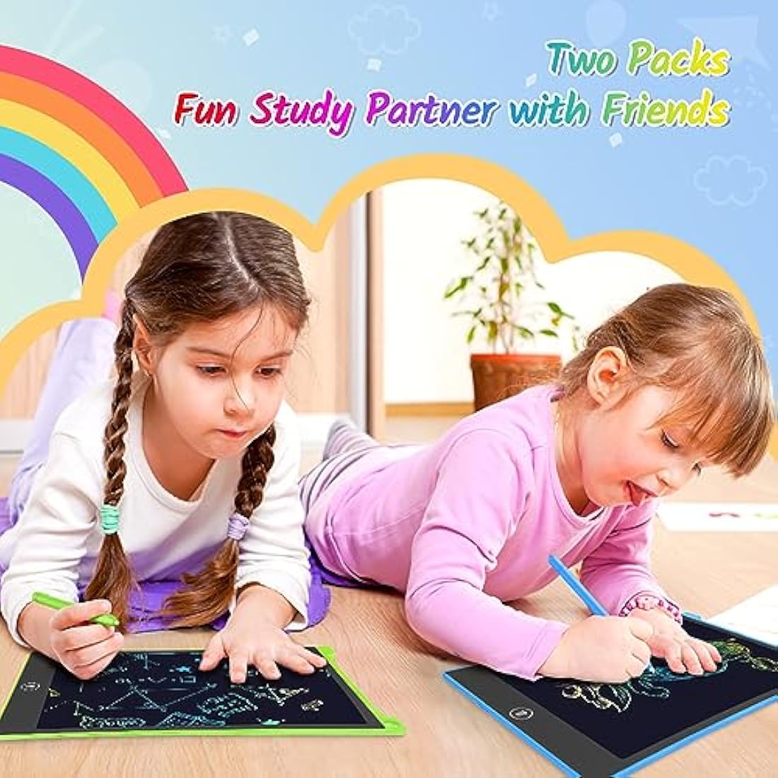 TECJOE 10 Inch LCD Writing Tablet 2-Pack | Colorful Doodle Board for Kids