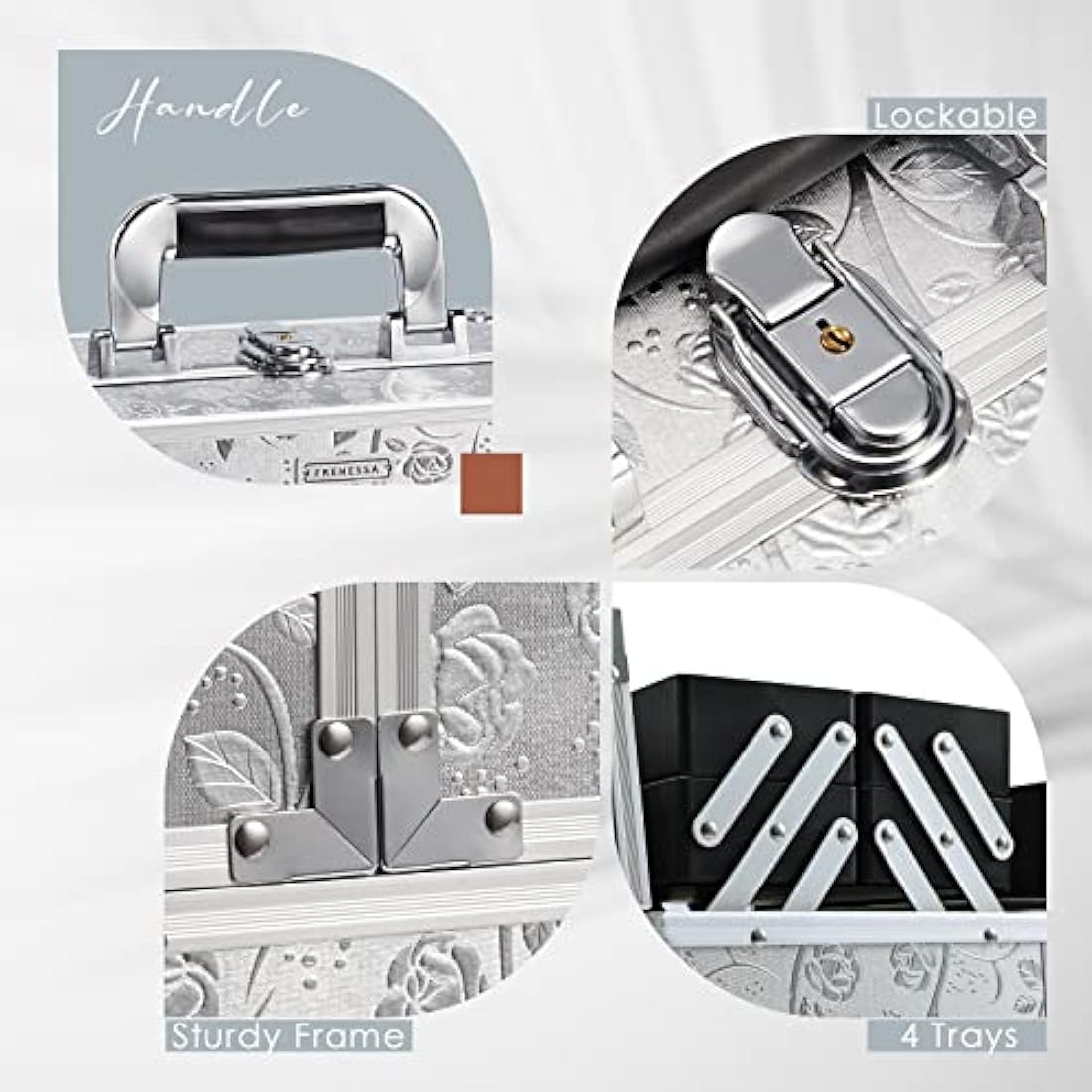 Jolof Store Makeup Train Case | Silver Rose Aluminum Beauty Box
