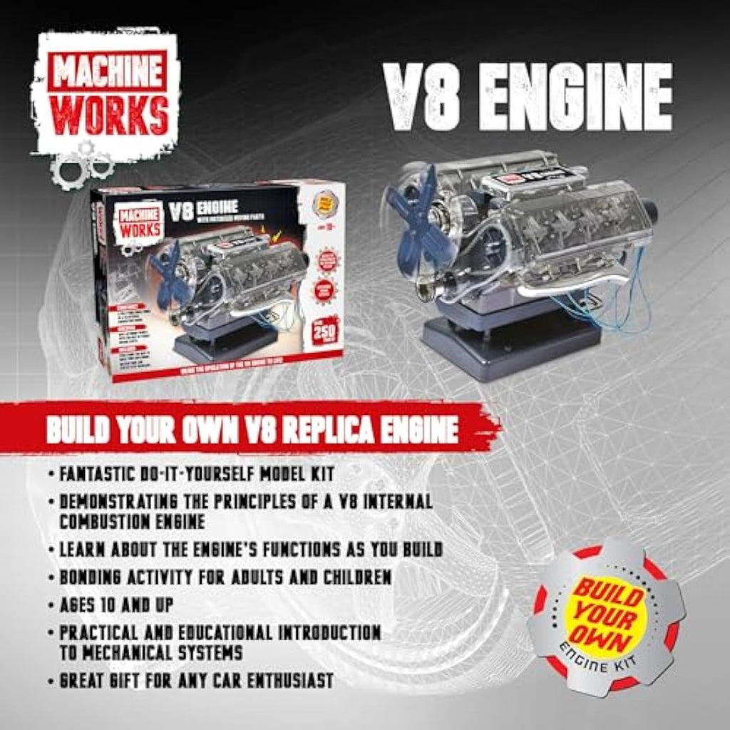 Machine Works V8 Engine Model Building Kit – 250+ Piece STEM Toy