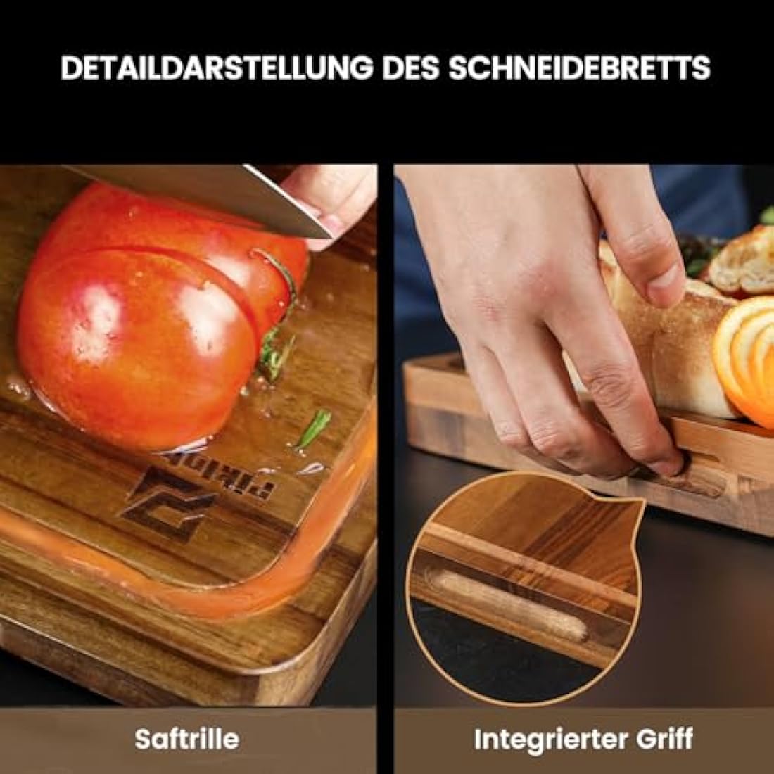 Piklohas Acacia Wood Cutting Board Set – 6 Piece Non-Slip Kitchen Set