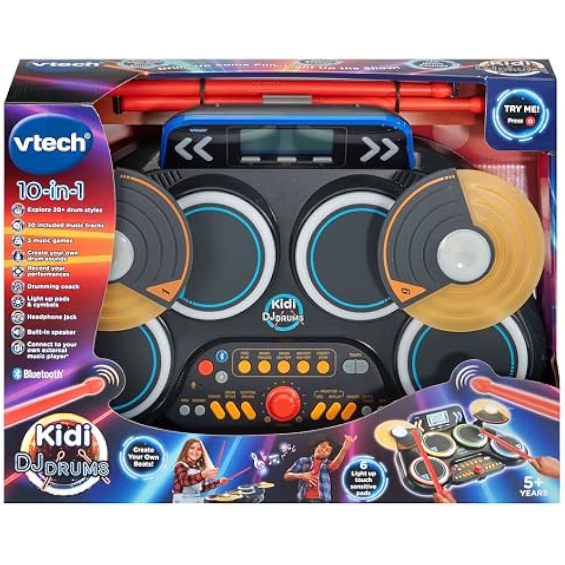 VTech Kidi DJ Drums – Light-Up Electronic Drum Kit with Bluetooth