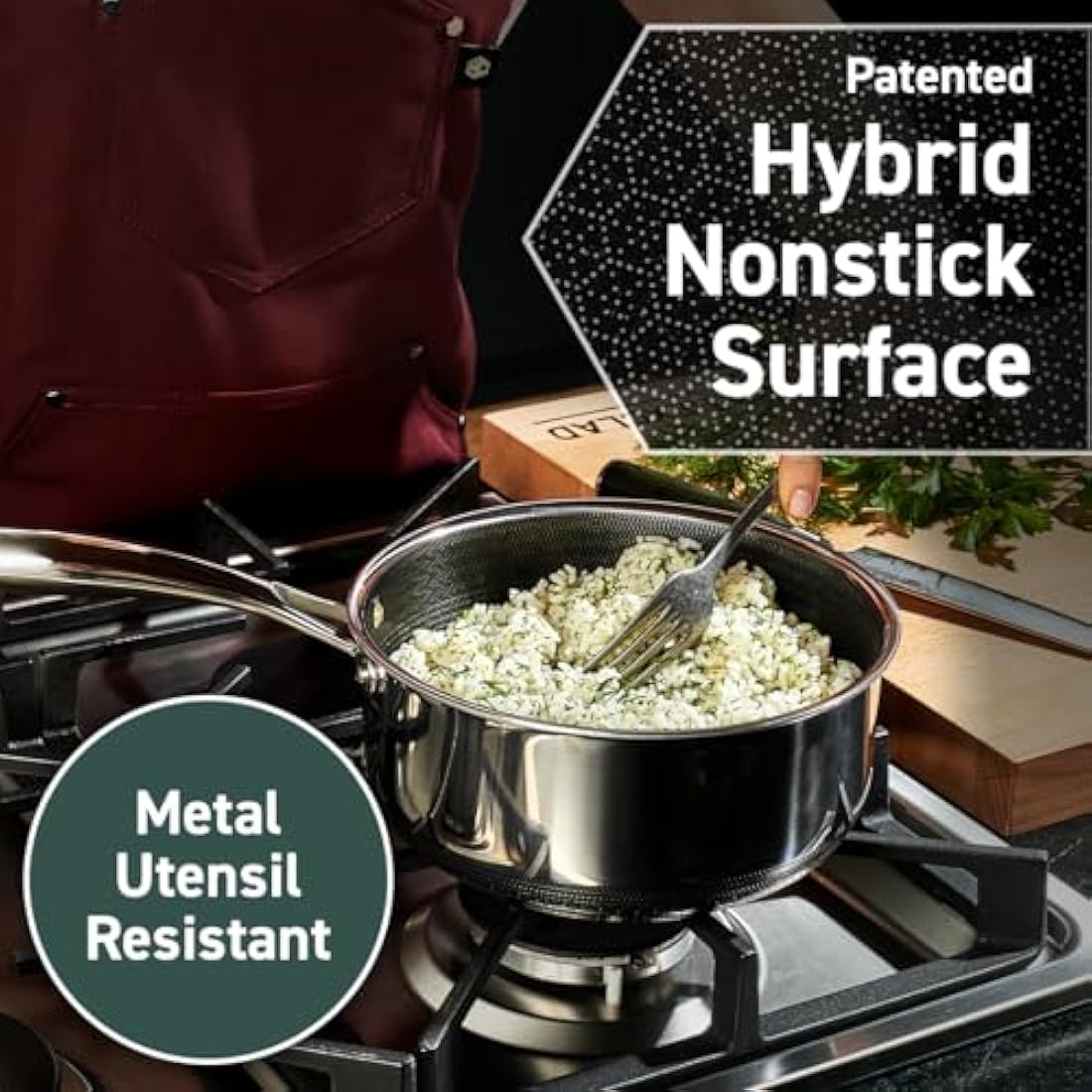 HexClad 3-Litre Hybrid Nonstick Saucepan | Stainless Steel & Induction