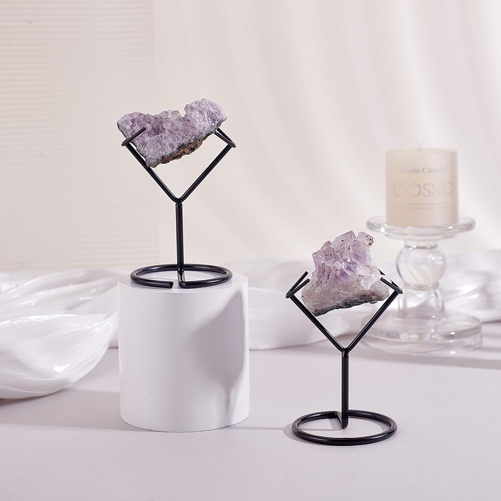 AHANDMAKER 2Pcs Rock Display Stand, Metal Crystal Display Holder Small Crystal Ball Holders for Gemstones Spheres Geodes Rocks Fossils Marbles Home - image 4