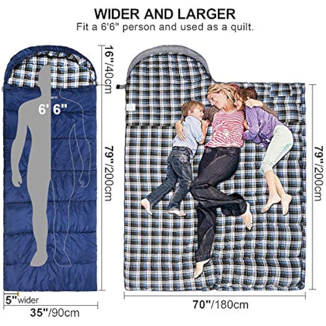 REDCAMP XL Flannel Lined Sleeping Bag with Pillow | 3-4 Season Winter