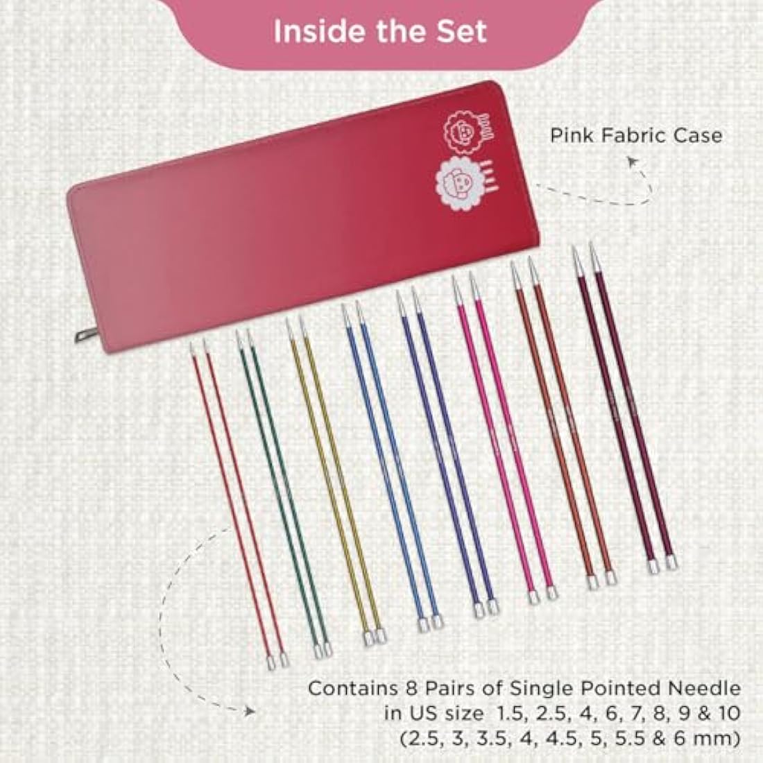 KnitPro Zing Single Pointed Needle Set | 8 Sizes Aluminum 10" (25cm)