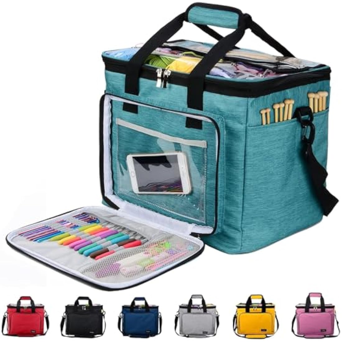 Hoshin Portable Yarn Storage Bag – Large Crochet Tote Organizer, Green