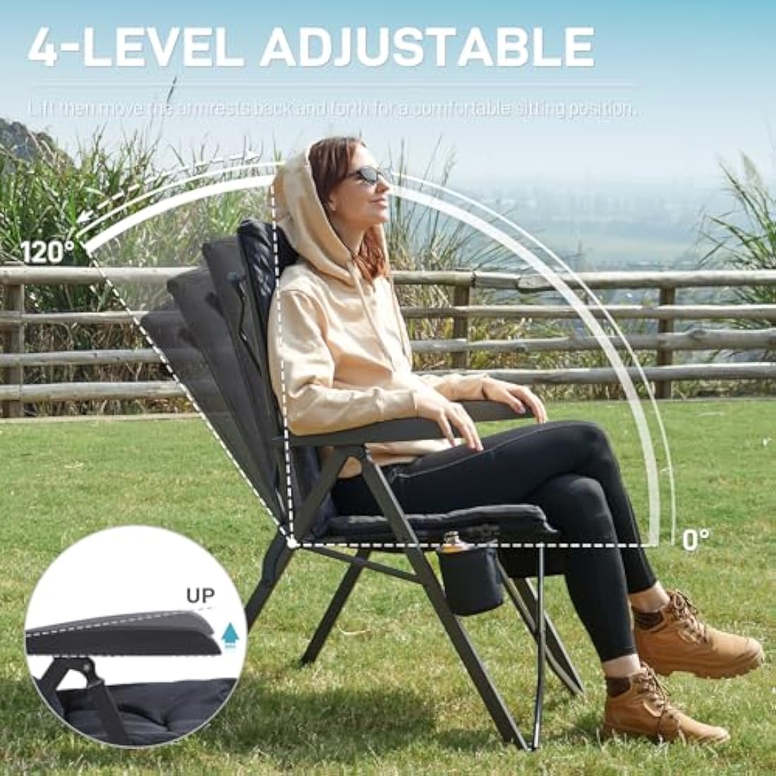 EVER ADVANCED Heavy Duty Camping Chairs | 4-Position Recliner 2-Pack