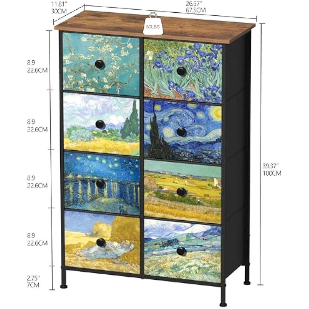 VEDECASA 8-Drawer Fabric Dresser | Van Gogh Style Storage Chest