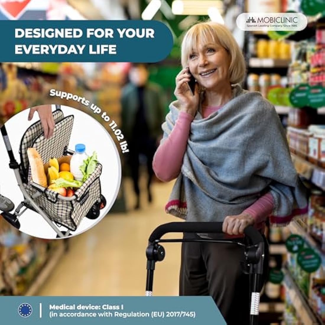 Mobiclinic Coliseo Shopping Trolley with Seat – Foldable Mobility Walker
