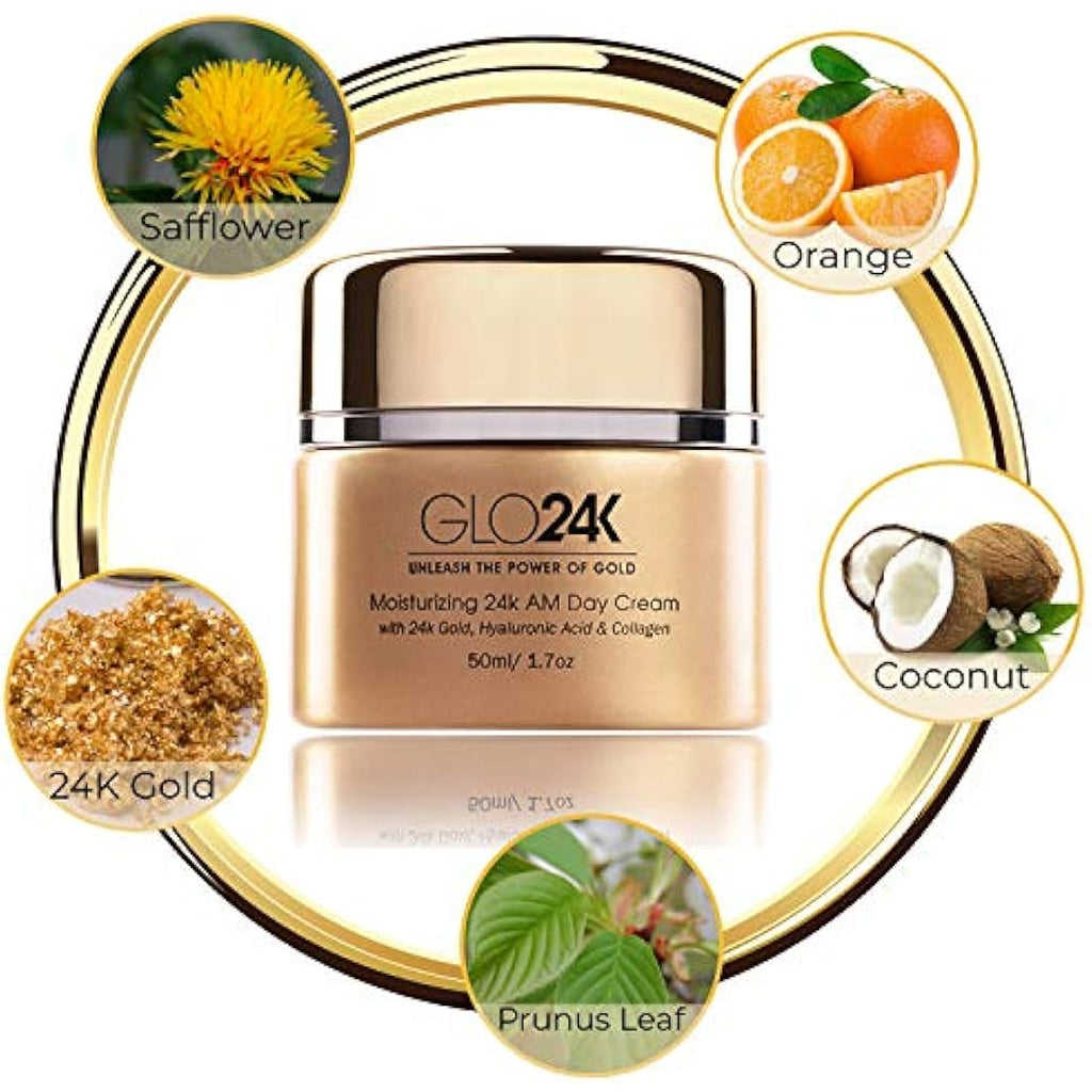 GLO24K 24k Gold Anti-Aging Day Cream with Hyaluronic Acid & Collagen