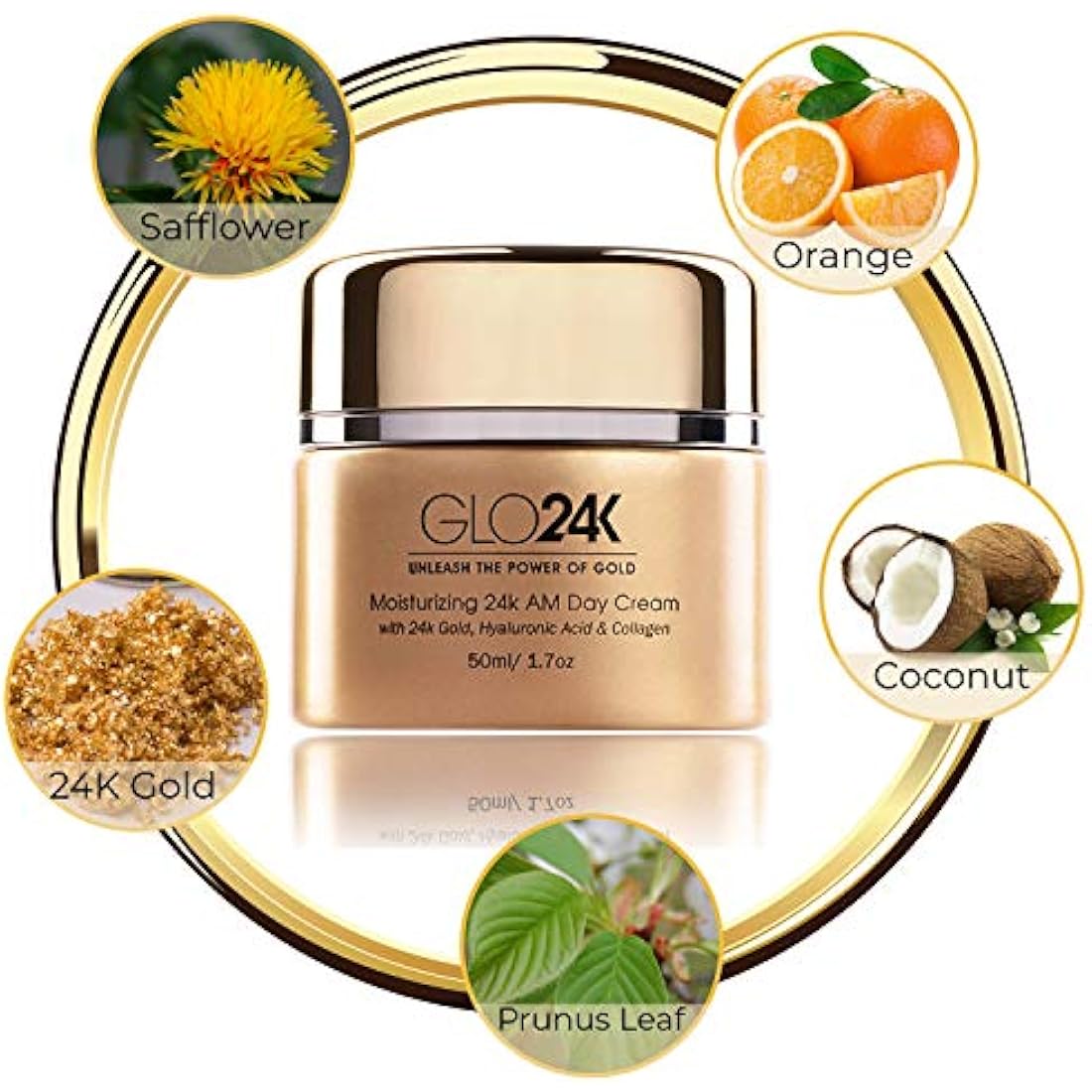 GLO24K 24k Gold Anti-Aging Day Cream with Hyaluronic Acid & Collagen